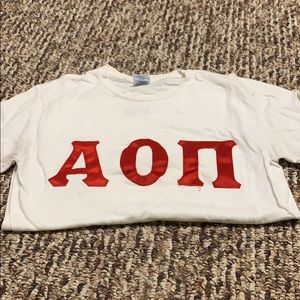 White AOII stitched letter shirt